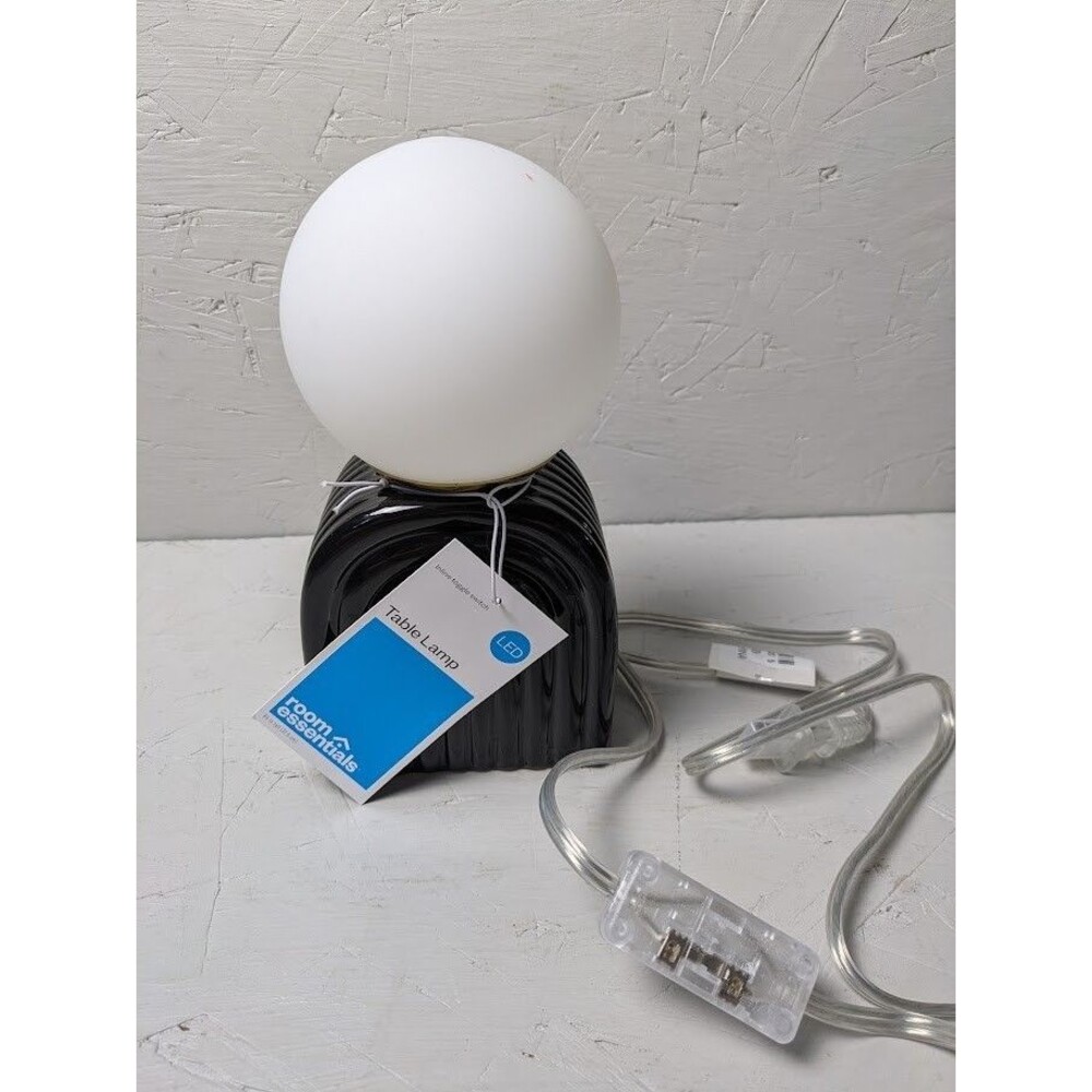 Mini Glass Orb Shade with Black Ceramic Base Table Lamp by Room Essentials NEW!